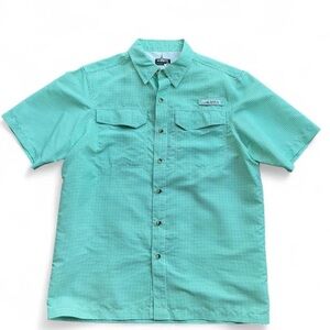 Green and White Gingham Short Sleeve Button Down Shirt